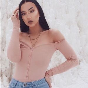 Fashionova off the should pink bodysuit